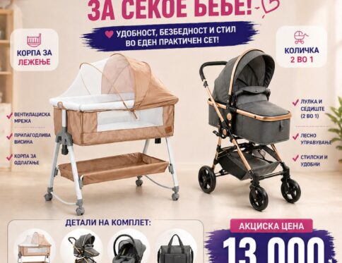 Baby Mert Комплет – Корпа за лежење + Количка 2 во 1